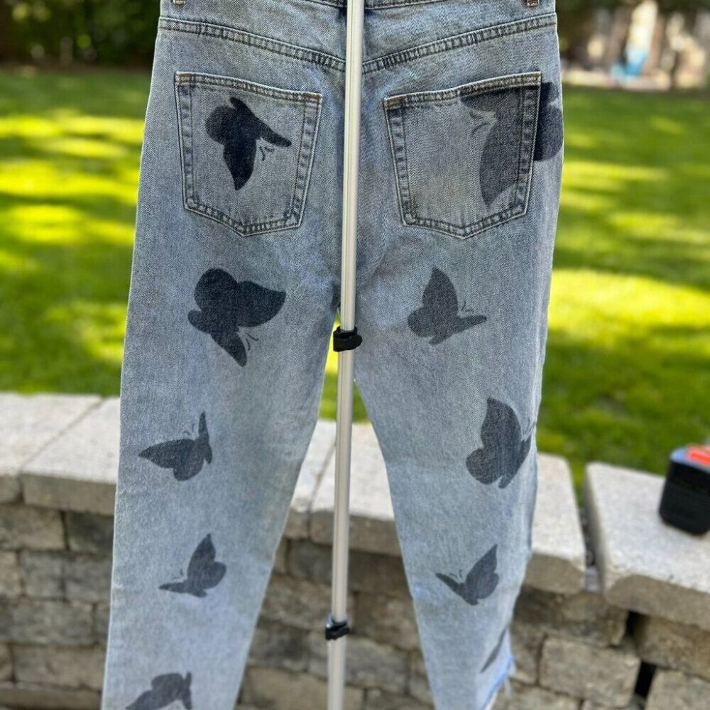 NWOT Y2K Boho Adika Butterfly Print High Waisted Jeans M - Picture 10 of 14